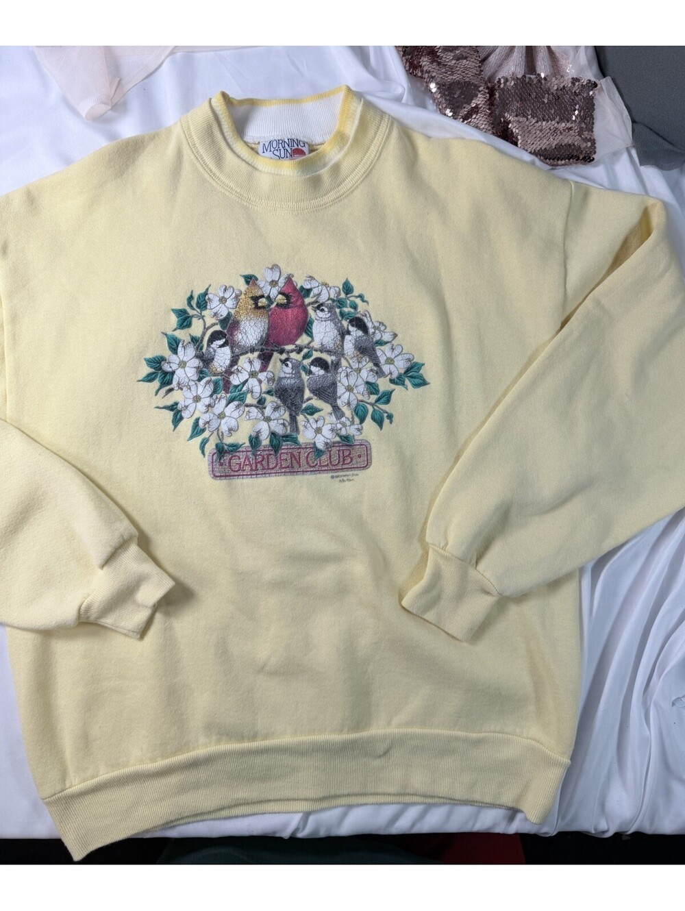 Vintage 80s MORNING SUN x hanes flowers printed collared sweatshirt size fits L